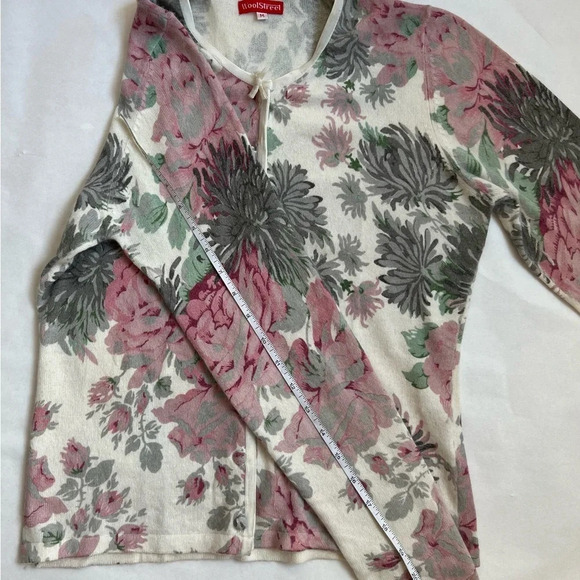 WOMEN'S VINTAGE Cashmere ANGORA Floral Long Sleeve CARDIGAN M - Picture 7 of 9